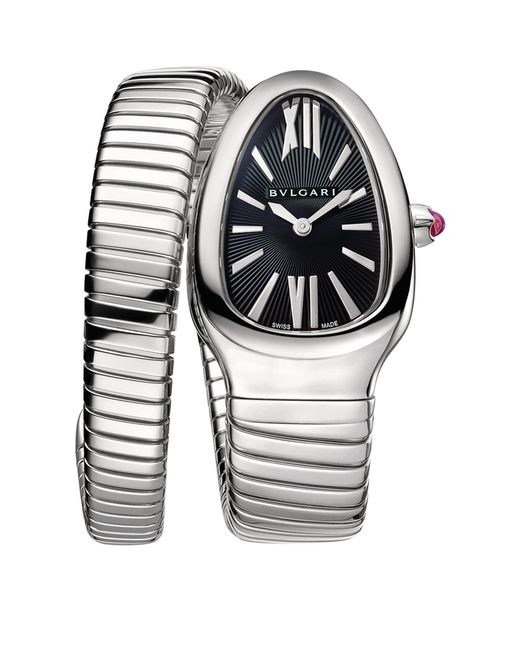BVLGARI Gray Stainless Steel And Rubellite Serpenti Tubogas Watch