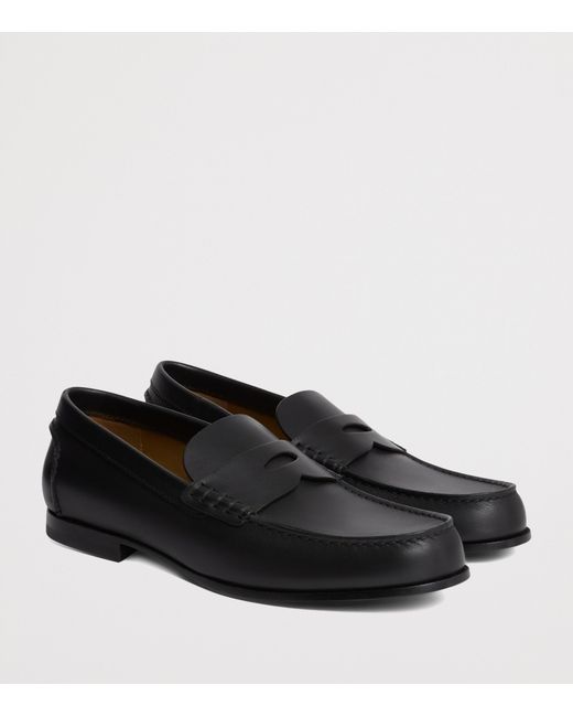 Dunhill Black Leather Flex Heddon Loafers for men