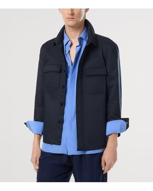 Tom Ford Blue Leather-Trim Overshirt for men