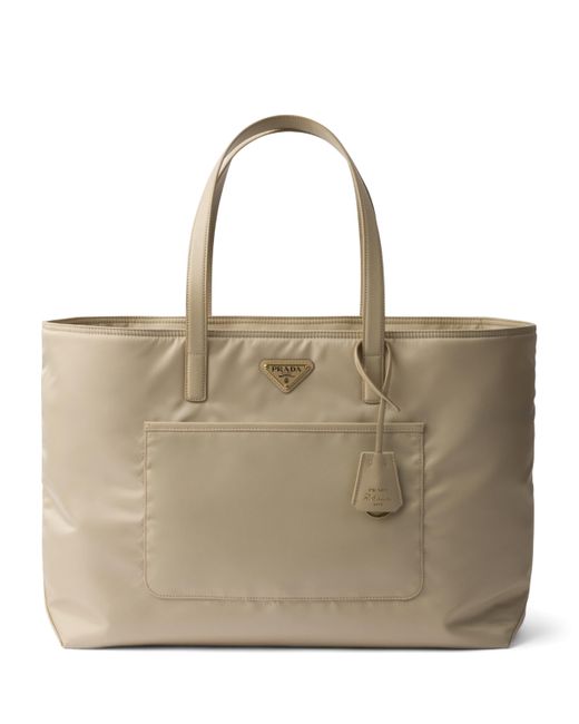 Prada Natural Large Re-Nylon And Saffiano Leather Re-Edition 1978 Tote Bag