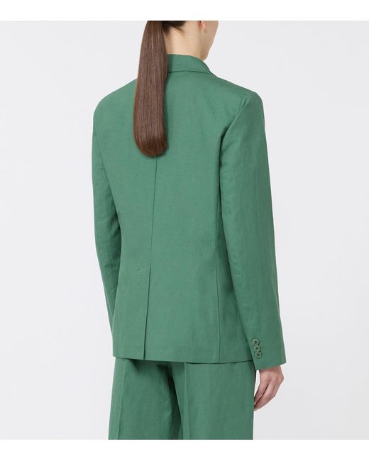 Weekend by Maxmara Green Cotton-Linen Single-Breasted Blazer