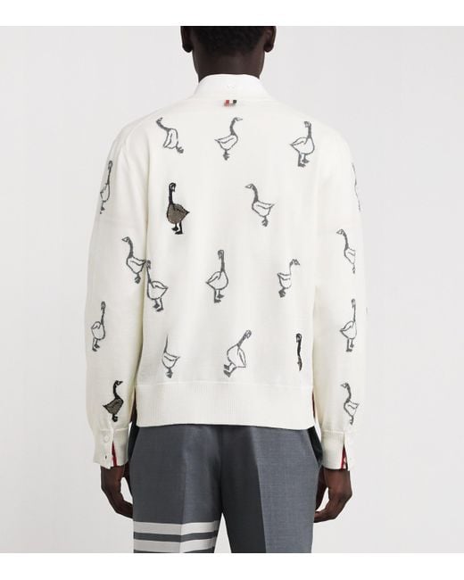 Thom Browne White Virgin Wool-Cotton Geese Cardigan for men