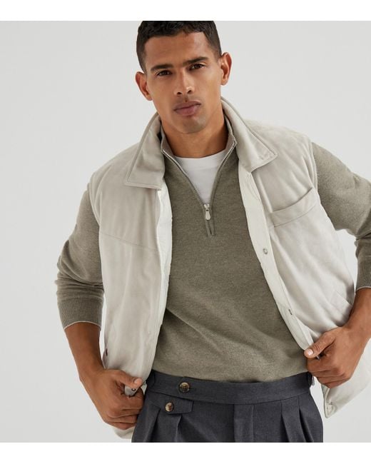 Brunello Cucinelli Gray Cashmere Quarter-Zip Sweater for men