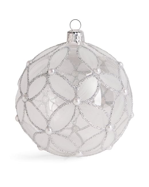 Harrods White Glitter And Faux Pearl Flower Bauble