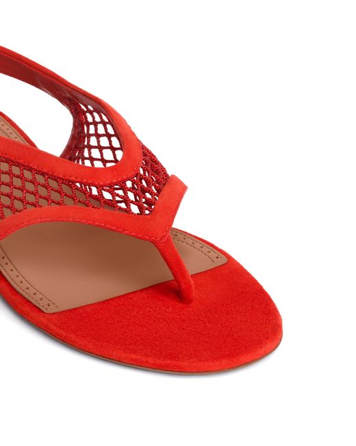 Alaïa Red Suede Fishnet Sandals