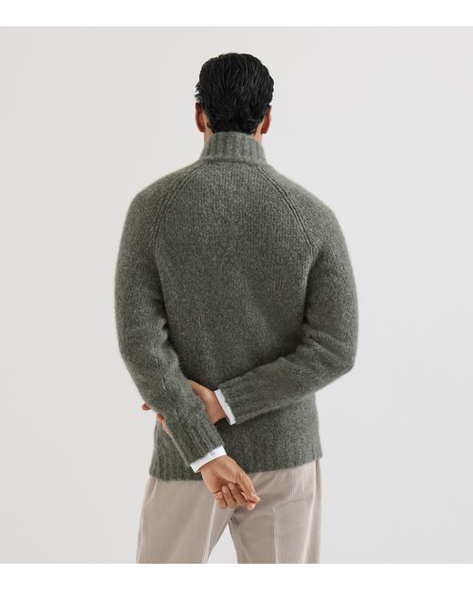 Brunello Cucinelli Green Cashmere-Silk Cardigan for men