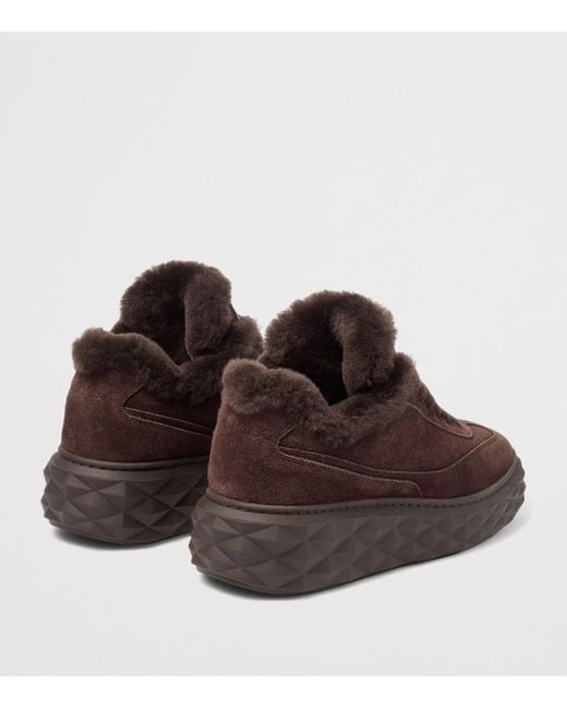 Jimmy Choo Brown Diamond Maxi Retro Suede-Shearling Sneakers