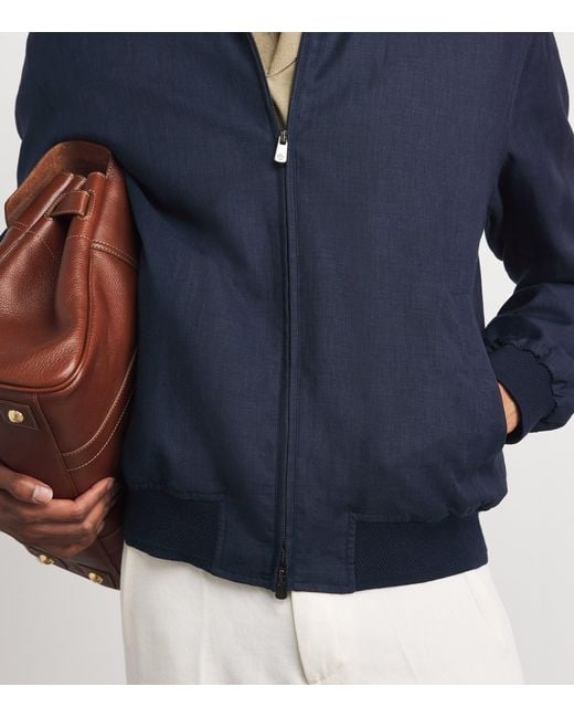 Ralph Lauren Blue Linen-Wool-Silk Felton Bomber Jacket for men