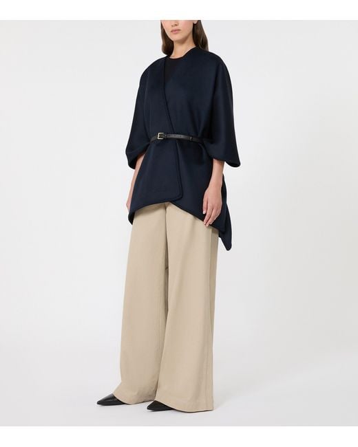 Max Mara Blue Virgin Wool Belted Blanket Coat