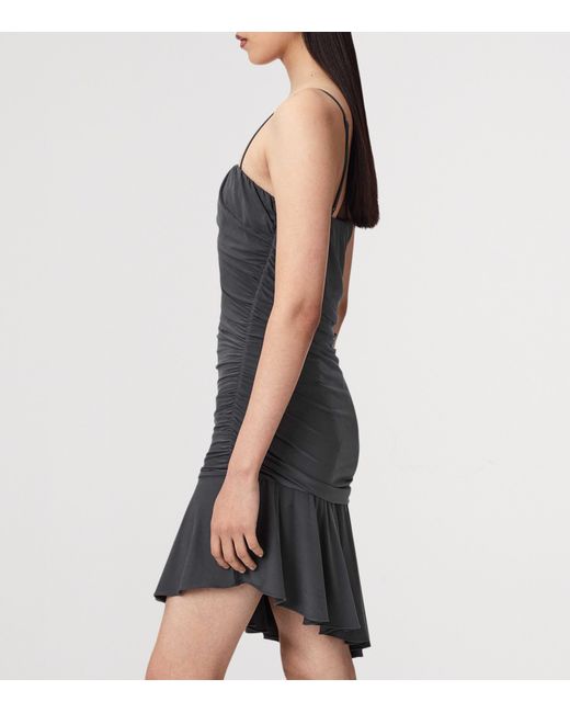 AllSaints Blue Ruched Asymmetric Sophia Mini Dress