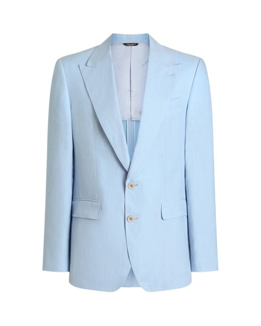 Dolce & Gabbana Blue Linen Single-Breasted Blazer for men