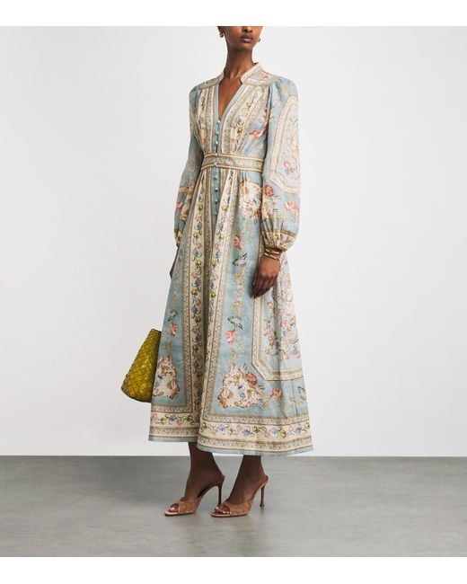 Zimmermann Natural Linen Floral Roselight Midi Dress