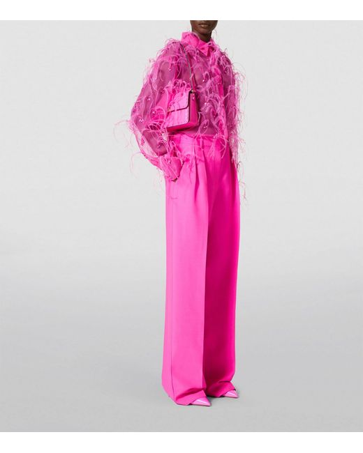 Valentino Garavani Pink Silk Feather-trim Shirt