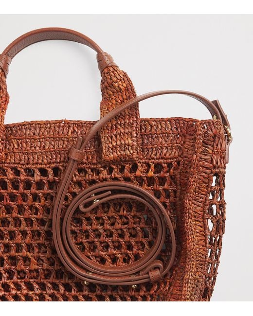 Chloé Brown Small Raffia Summer Banana East-West Tote Bag