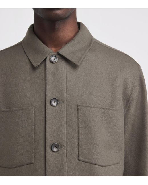 Vince Brown Wool-Blend Patch Pocket Overshirt for men