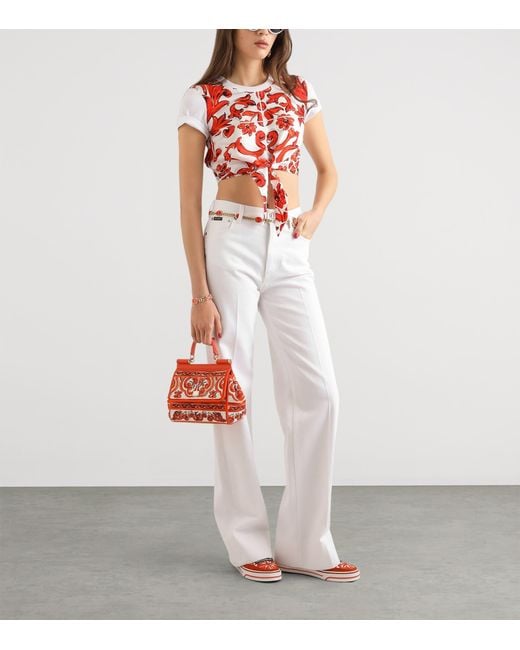 Dolce & Gabbana Red Majolica Print Tie-Front T-Shirt
