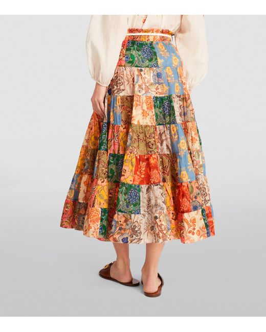 Zimmermann Orange Patchwork Junie Midi Skirt