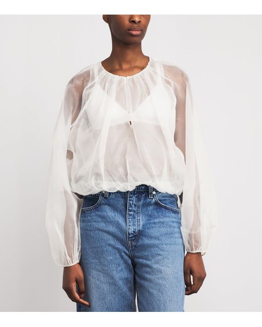 FRAME White Silk Balloon Blouse
