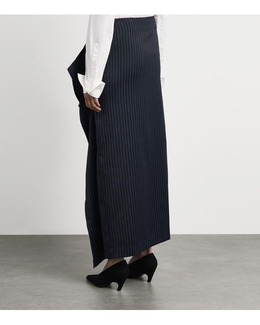 Late for Work Blue Striped Deconstructed Midi Skirt