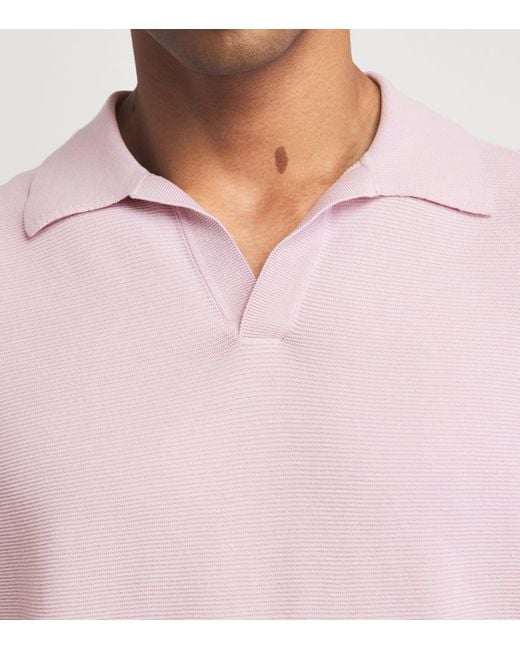 Canali Pink Cotton-Silk Open Collar Polo Shirt for men