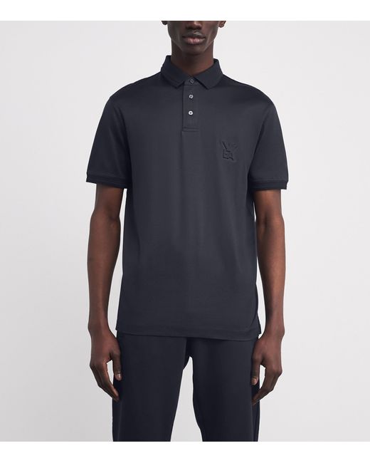 Emporio Armani Blue Embossed-Logo Polo Shirt for men