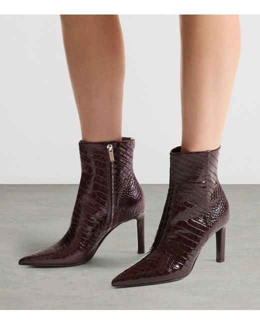 Jimmy Choo Brown Frankie 85 Croc-Embossed Leather Ankle Boots