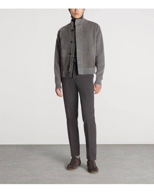 Dunhill Gray Suede-Cashmere Bomber Jacket for men