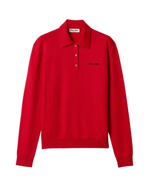 Miu Miu Red Wool Polo Sweater