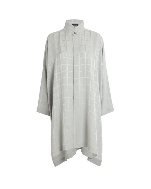 Eskandar Gray Silk Double-Stand Collar Shirt