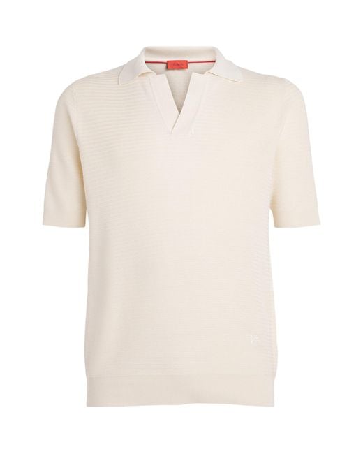 Isaia White Silk Open-Collar Polo Shirt for men