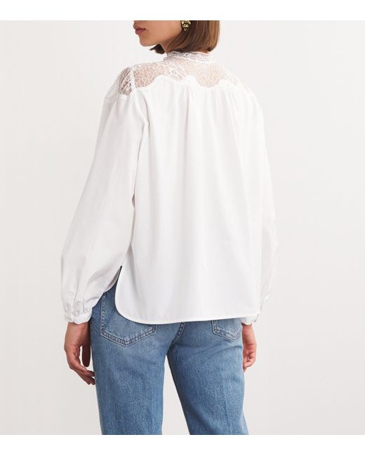 Maje White Lace-Shoulder Shirt