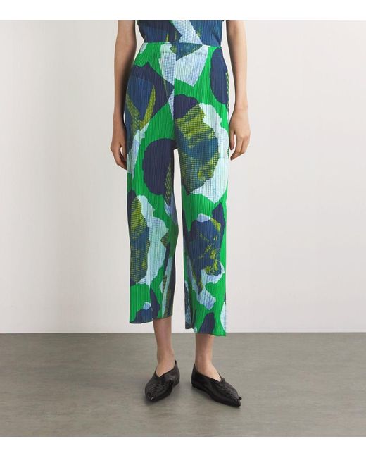 Pleats Please Issey Miyake Green Pleated Meteorite Wide-Leg Trousers