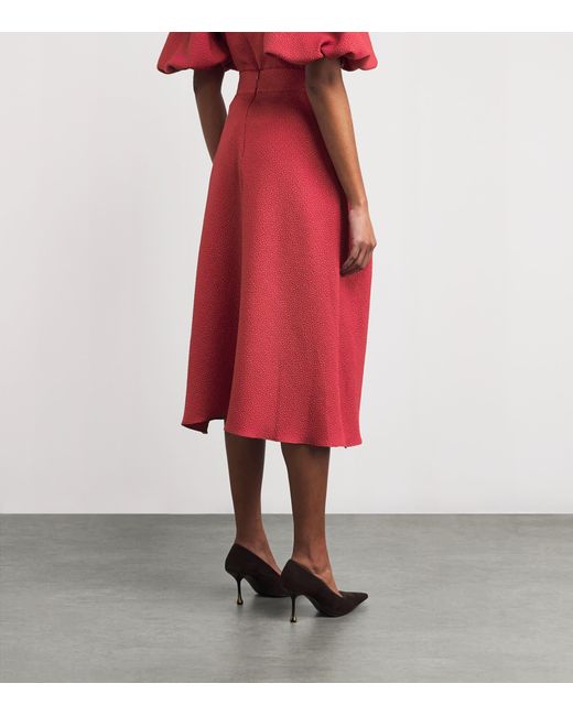 Edeline Lee Red Jacquard Plait Midi Skirt
