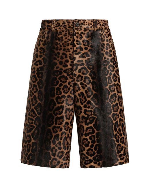 Dolce & Gabbana Black Leather Leopard Print Oversized Shorts for men