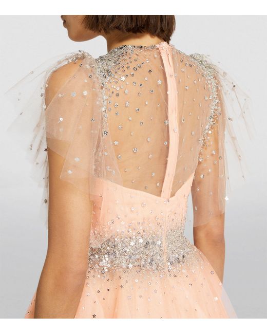Monique Lhuillier Pink Tulle Embellished Gown