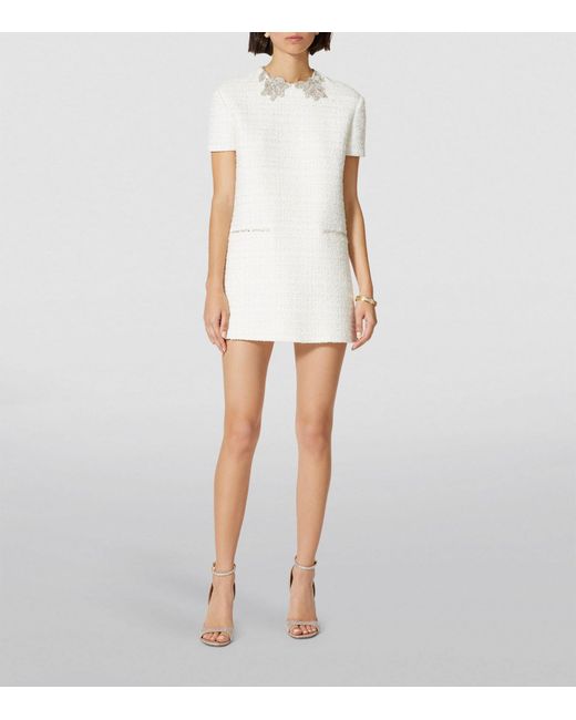 Valentino Garavani White Tweed Embellished Mini Dress