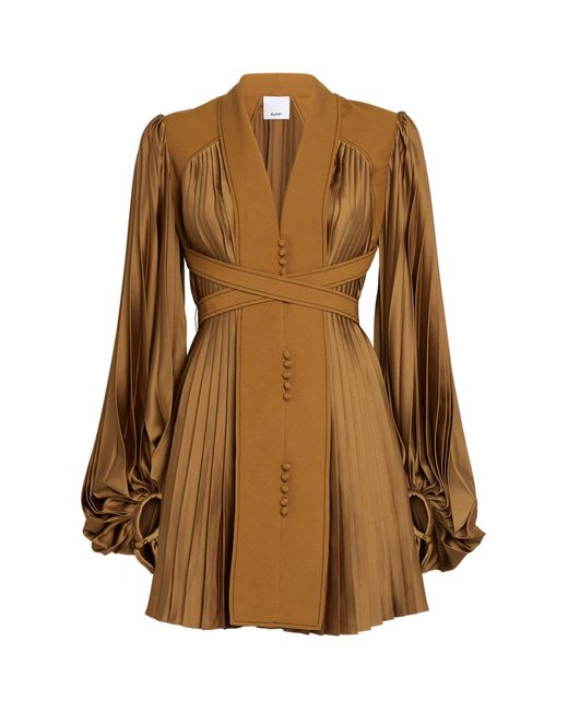 Acler Brown Pleated George Mini Dress