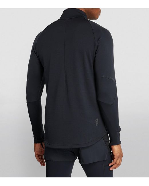 On Shoes Blue Climate Zip-Up Lg-Sleeve T-Shirt for men