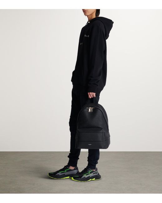 Balmain Black Leather Pb Monogram Backpack for men