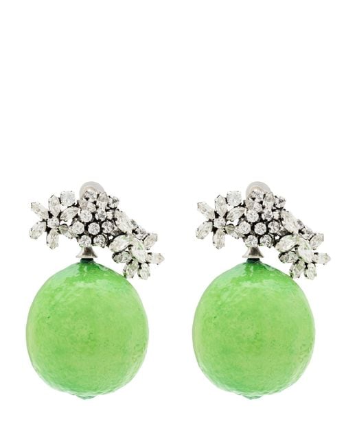 Saint Laurent Green Embellished Lime Earrings
