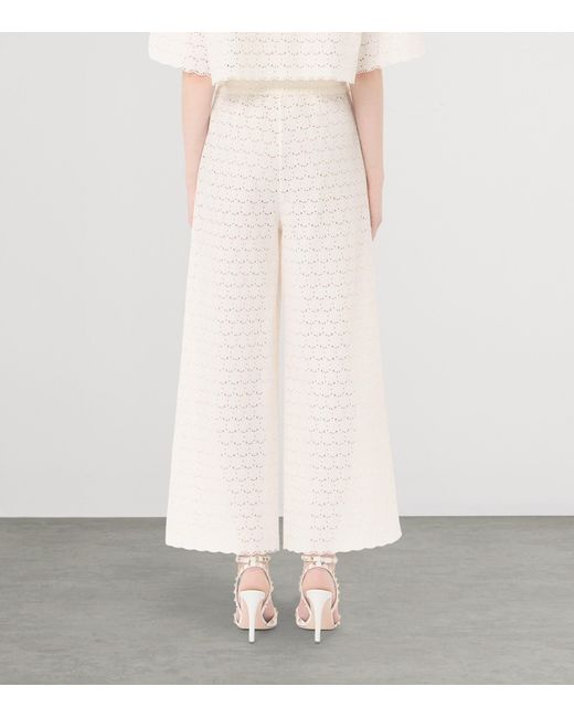 Valentino White Broderie Anglaise Wide-Leg Trousers