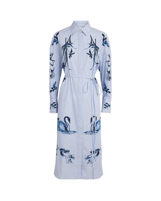 Erdem Blue Floral Stripe Midi Shirt Dress