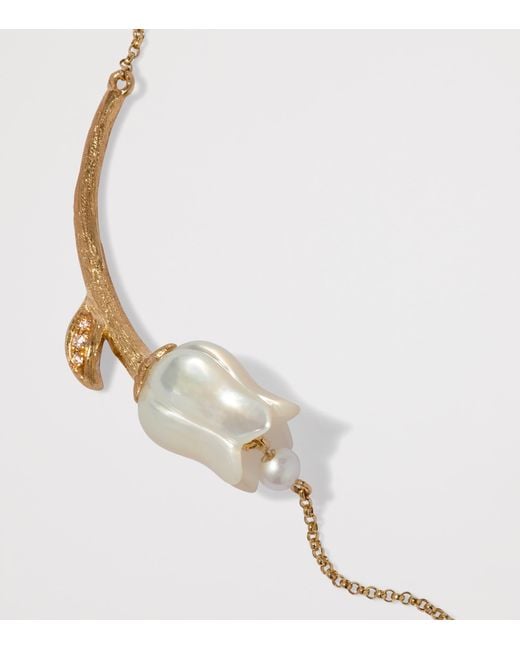 Annoushka Metallic Diamond And Pearl Tulips Chain Necklace