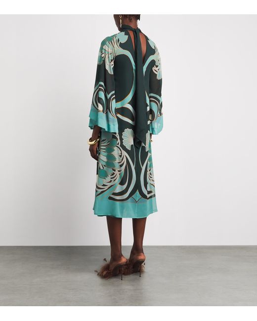 LaDoubleJ Green Silk Printed Magnifico Midi Dress