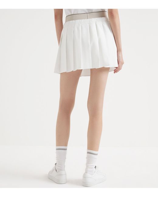 Brunello Cucinelli White Poplin Pleated Tennis Skirt