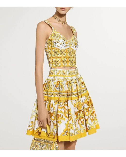 Dolce & Gabbana Yellow Majolica Print Corset Top