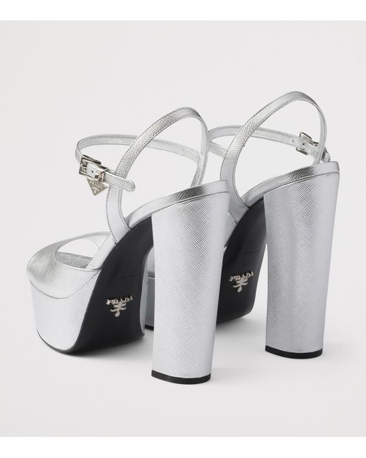 Prada White Patent Saffiano Leather Platform Sandals 115