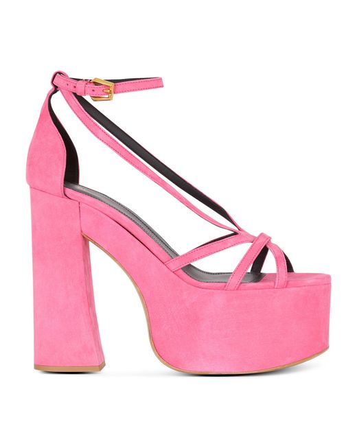 Balmain Pink Suede Cam Platform Sandals 160