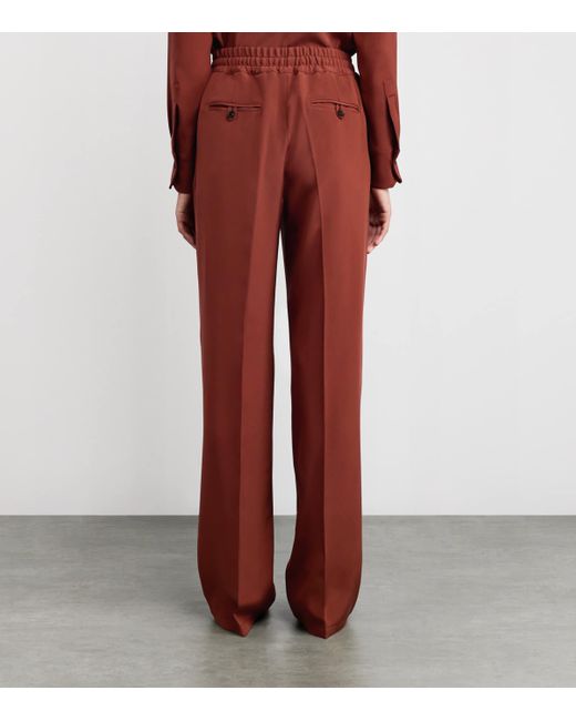 Kiton Red Stretch-Silk Pleated Trousers