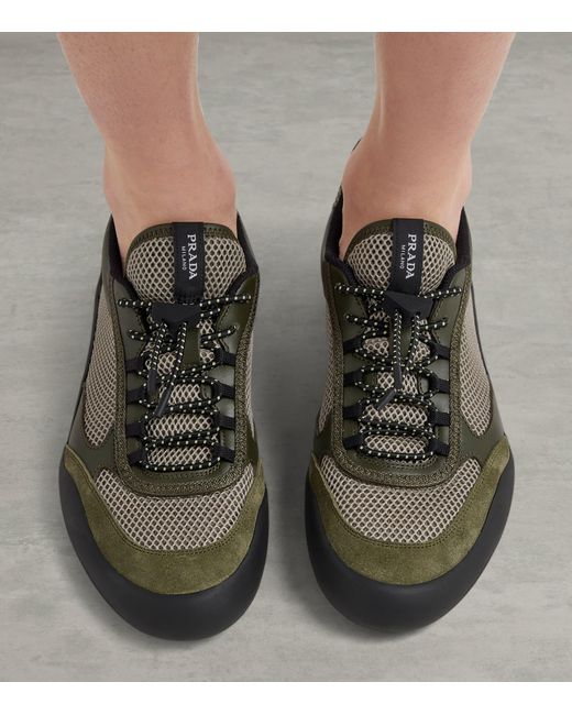 Prada Black Leather-Mesh Speedrock Sneakers